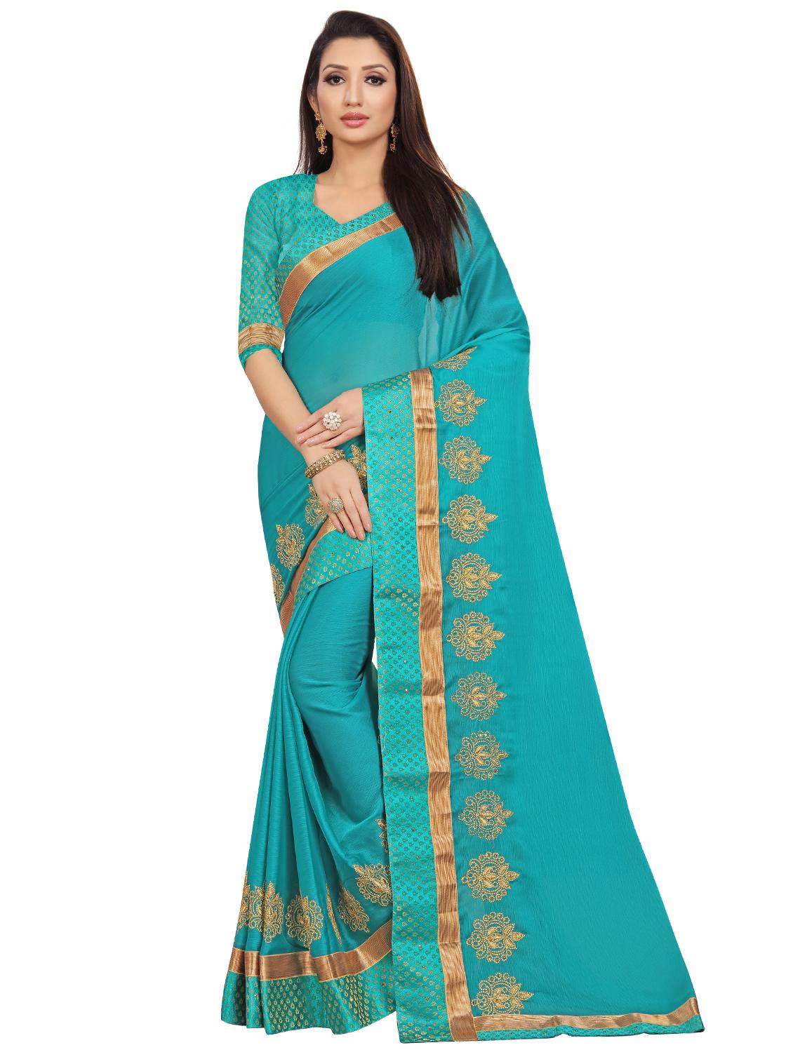 solid embroidered saree with blouse - 16844265 - Zoom Image - 1