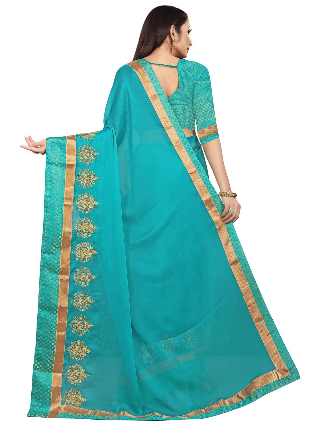 solid embroidered saree with blouse - 16844265 - Zoom Image - 2
