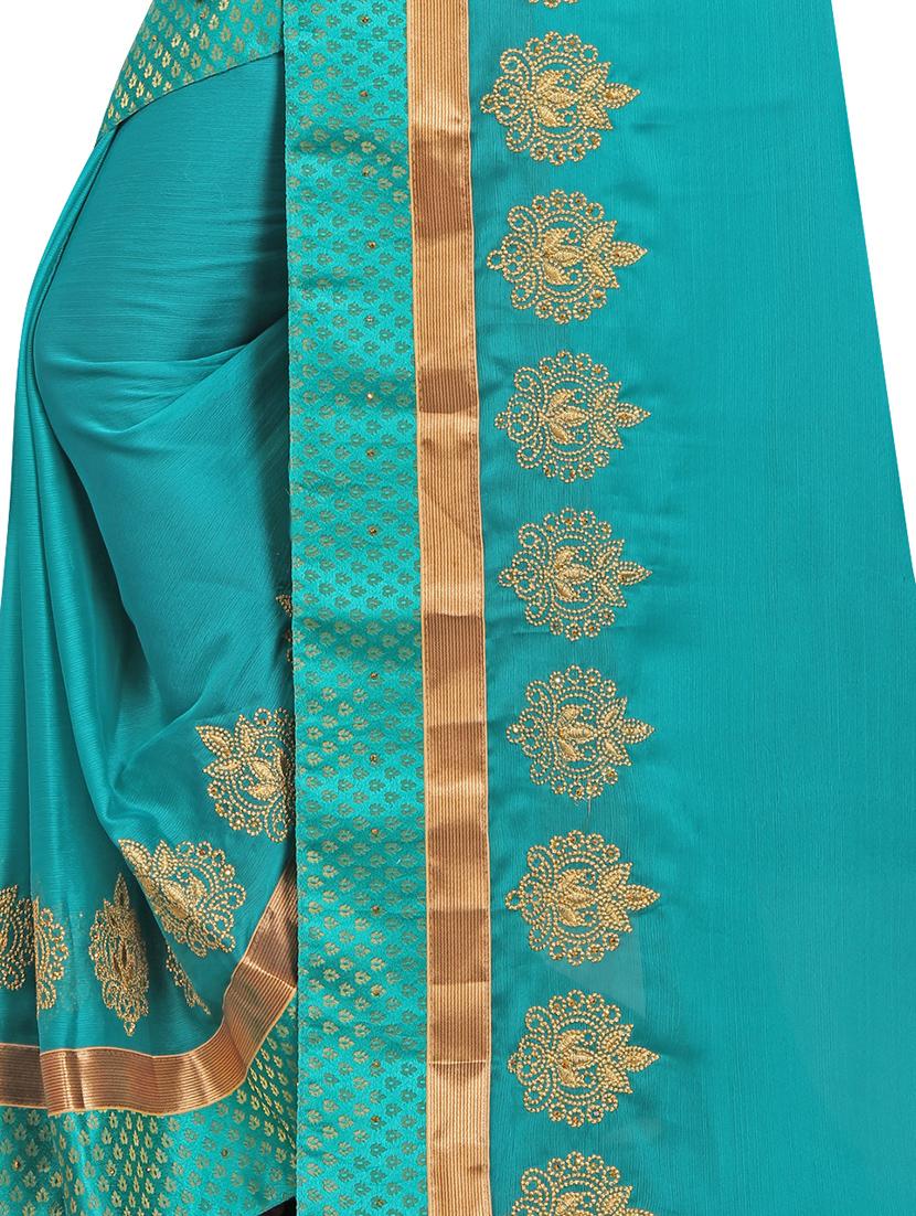solid embroidered saree with blouse - 16844265 - Zoom Image - 4