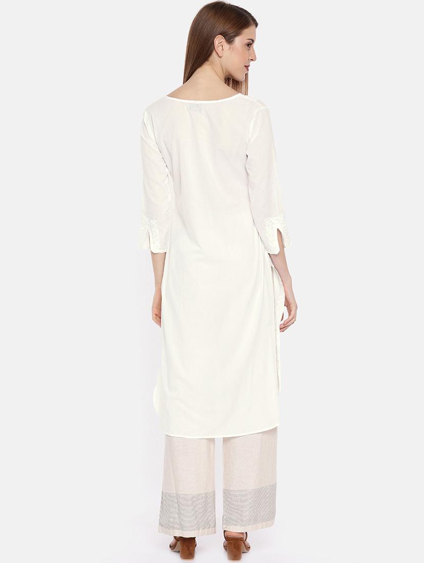 chikankari straight kurta - 16844300 - Zoom Image - 3