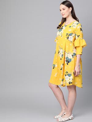 gathered detail floral a-line dress - 16844309 - Standard Image - 2