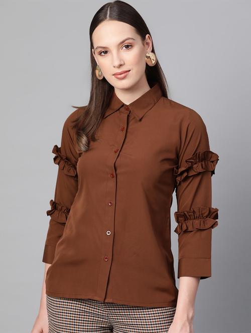 frill detail solid shirt - 16844335 - Standard Image - 1