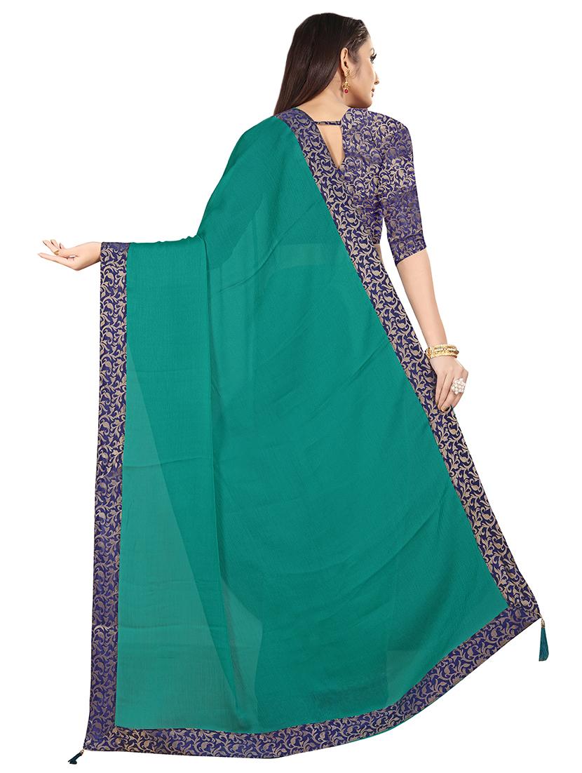 solid bordered saree with blouse - 16844998 - Zoom Image - 2