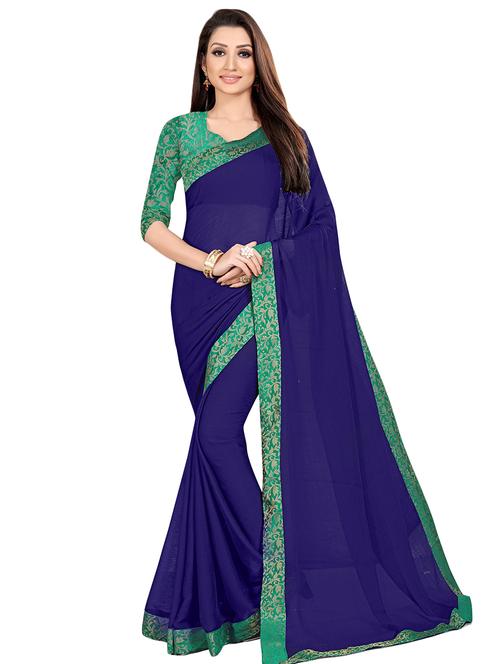 solid bordered saree with blouse - 16845005 - Standard Image - 1