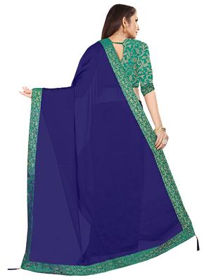 solid bordered saree with blouse - 16845005 - Standard Image - 2