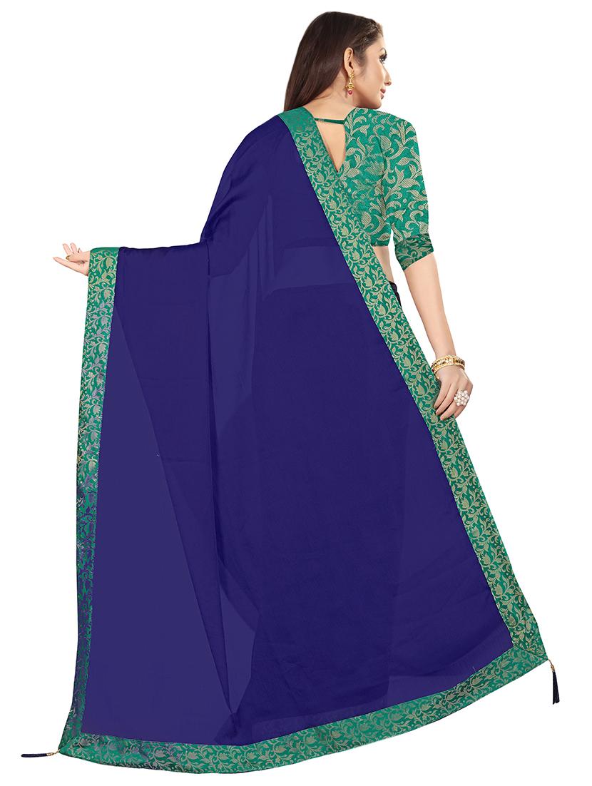 solid bordered saree with blouse - 16845005 - Zoom Image - 2