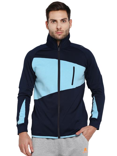 navy blue color block casual jacket - 16845418 - Standard Image - 1