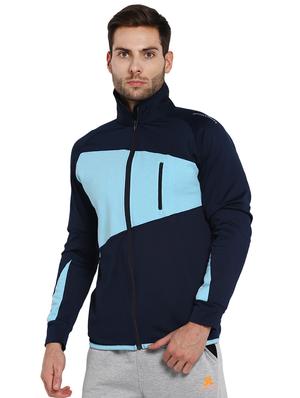 navy blue color block casual jacket - 16845418 - Standard Image - 2