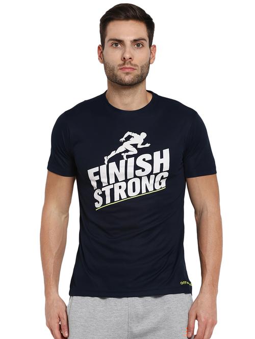 navy blue typographic chest print t-shirt - 16845421 - Standard Image - 1