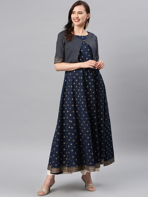 gold print a-line kurta - 16846298 - Standard Image - 1
