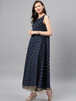 gold print a-line kurta - 16846298 - Standard Image - 2