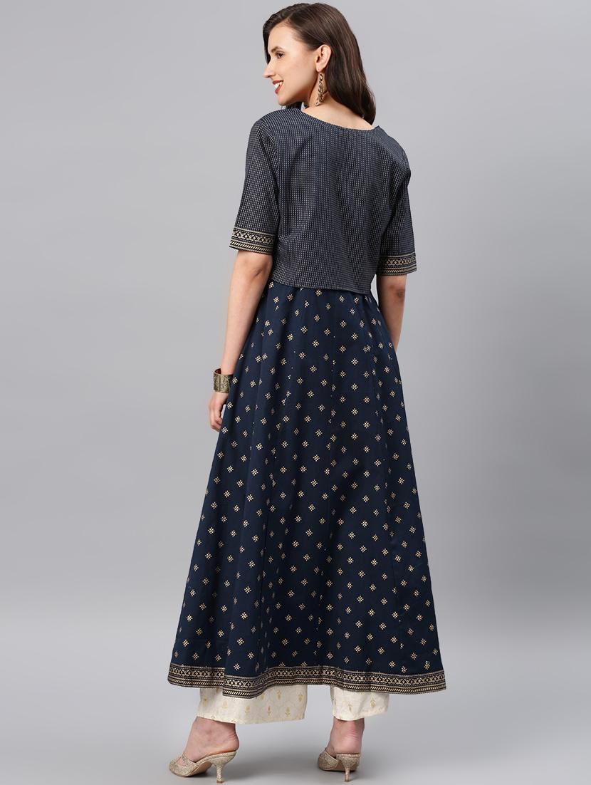 gold print a-line kurta - 16846298 - Zoom Image - 3