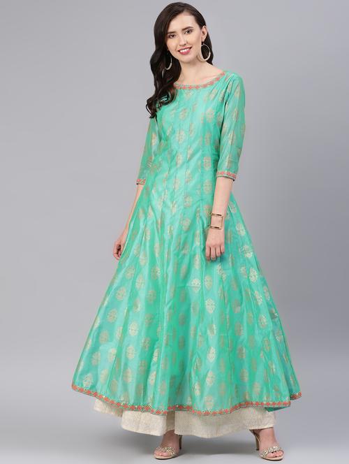 gold print anarkali kurta - 16846303 - Standard Image - 1