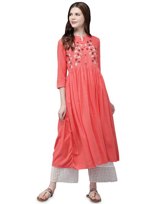 embroidered a-line kurta - 16846352 - Standard Image - 1