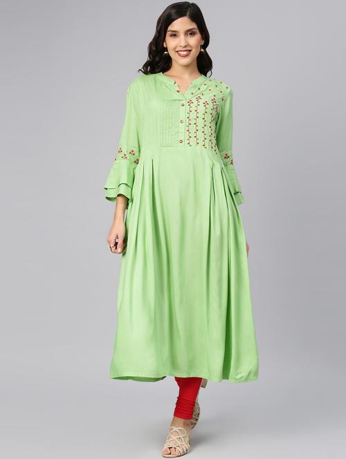 embroidered a-line kurta - 16846353 - Standard Image - 1