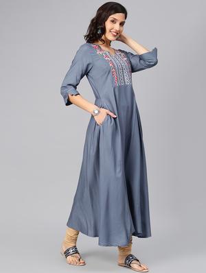 embroidered flared kurta - 16846354 - Standard Image - 2