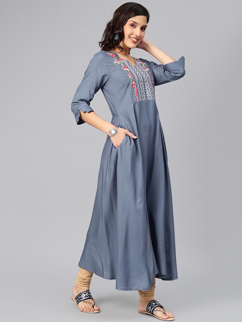 embroidered flared kurta - 16846354 - Zoom Image - 2
