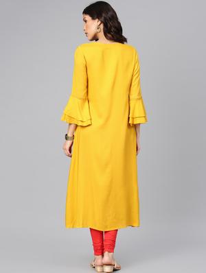 embroidered a-line kurta - 16846356 - Standard Image - 3
