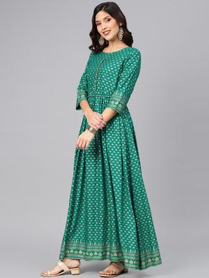 gold print flared kurta - 16846360 - Standard Image - 2