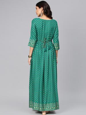 gold print flared kurta - 16846360 - Standard Image - 3
