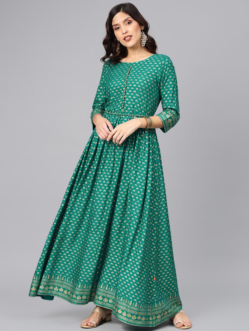 gold print flared kurta - 16846360 - Zoom Image - 1