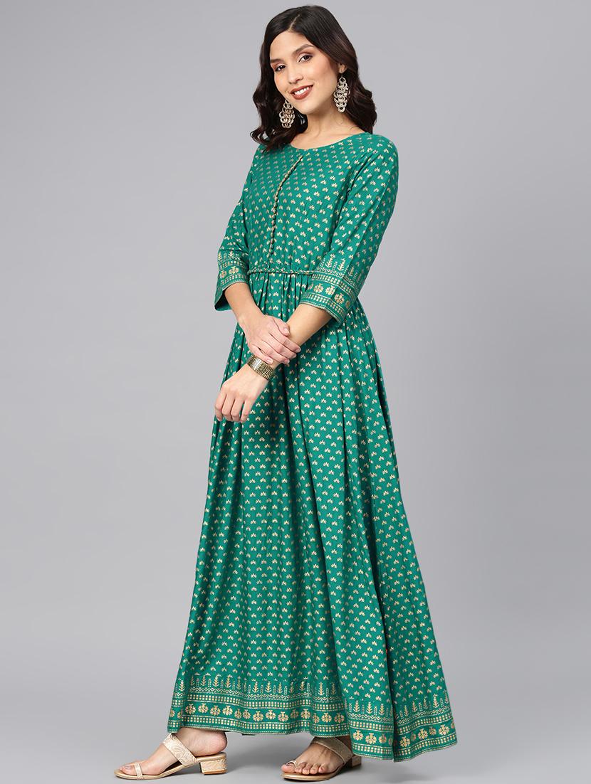gold print flared kurta - 16846360 - Zoom Image - 2