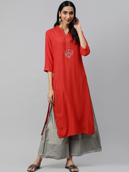 embroidered straight kurta - 16846596 - Standard Image - 1