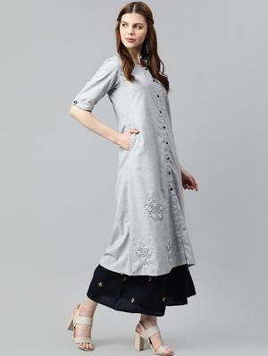 tonal embroidered a-line kurta - 16846609 - Standard Image - 2