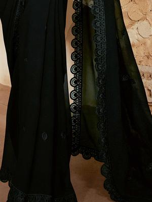 lace detailed embroidered saree with blouse - 16846623 - Standard Image - 2