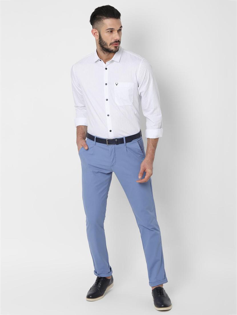 blue solid pleated front casual trouser - 16846723 - Zoom Image - 3