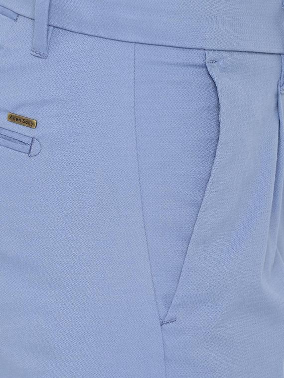 blue solid pleated front casual trouser - 16846723 - Zoom Image - 4