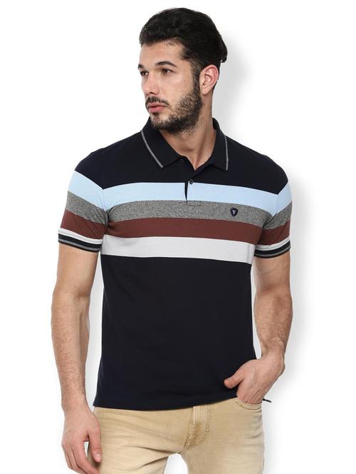navy blue striped polo t-shirt - 16846769 - Standard Image - 1