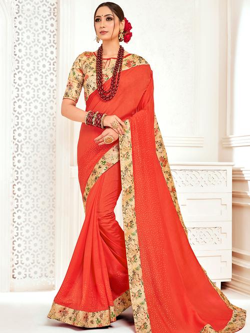 solid bordered saree with blouse - 16846958 - Standard Image - 1