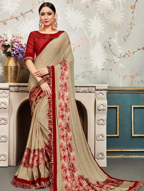 ruffle solid saree with blouse - 16846963 - Standard Image - 1