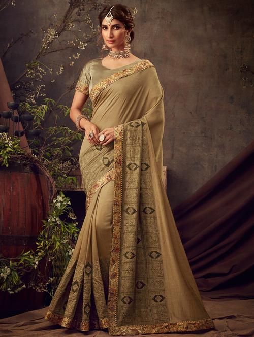 solid embroidered saree with blouse - 16846978 - Standard Image - 1