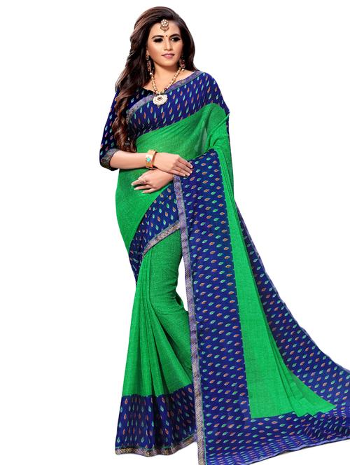 lace detailed printed saree with blouse - 16847824 - Very Small Image - 1