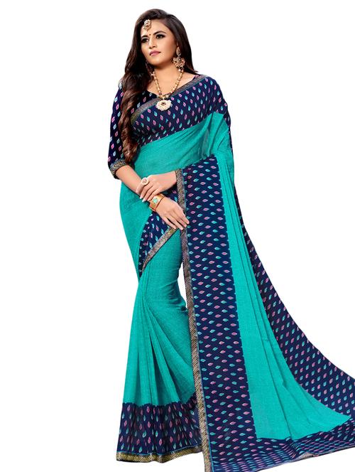 lace detailed printed saree with blouse - 16847826 - Very Small Image - 1