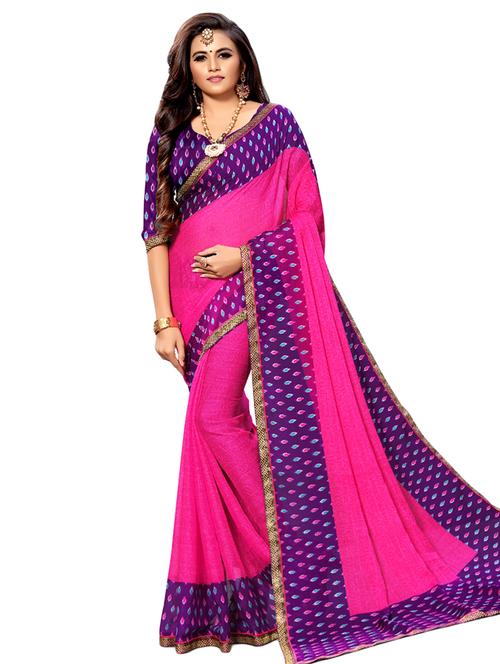 solid bordered saree with blouse - 16847828 - Very Small Image - 1