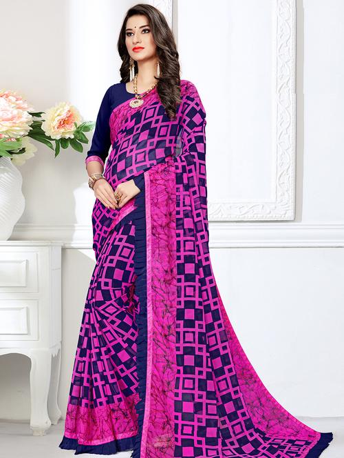 lace detailed printed saree with blouse - 16847830 - Very Small Image - 1