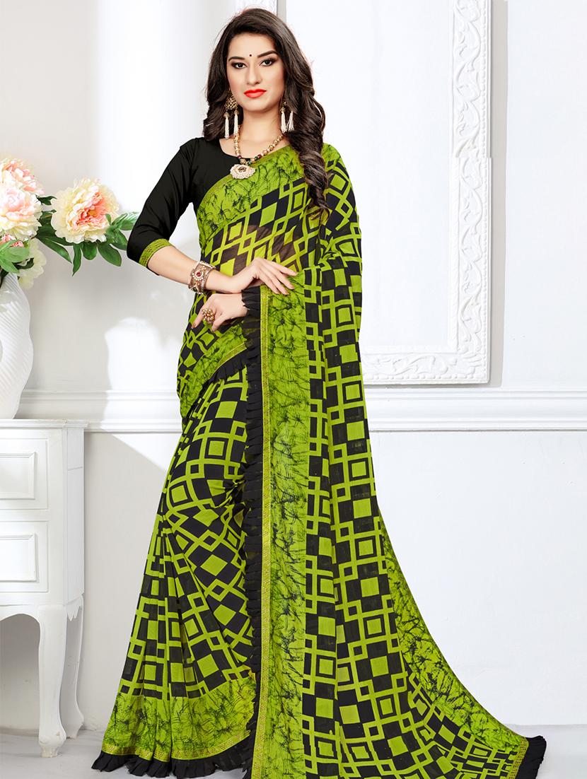 lace detailed printed saree with blouse - 16847837 - Zoom Image - 1