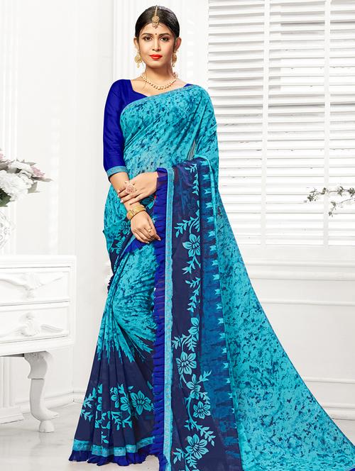 floral printed saree with blouse - 16847839 - Very Small Image - 1