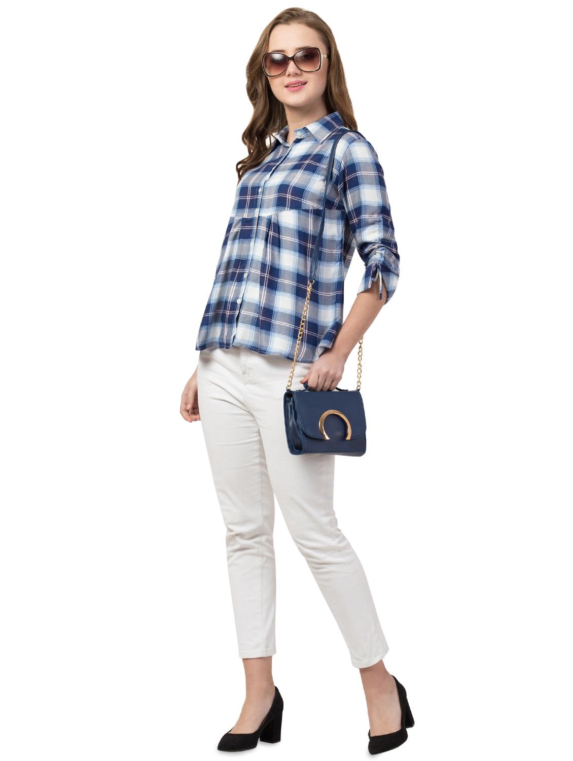 ruched detail checkered shirt - 16847951 - Zoom Image - 4