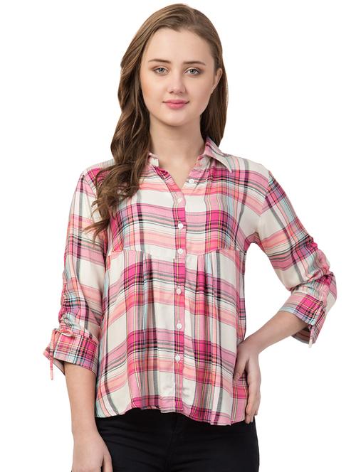 ruched detail checkered shirt - 16847952 - Standard Image - 1
