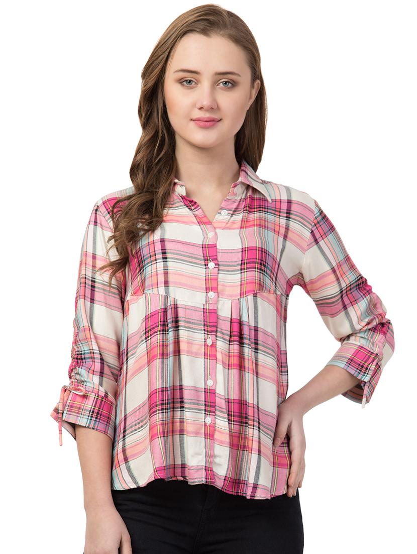 ruched detail checkered shirt - 16847952 - Zoom Image - 1