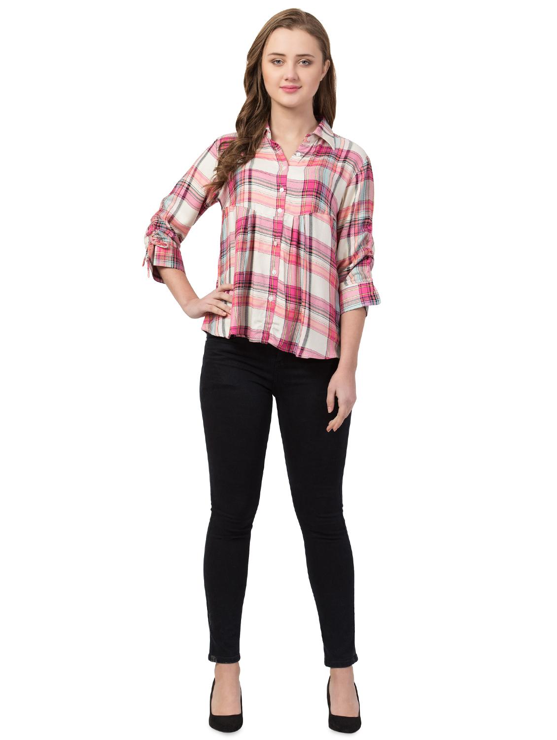 ruched detail checkered shirt - 16847952 - Zoom Image - 4