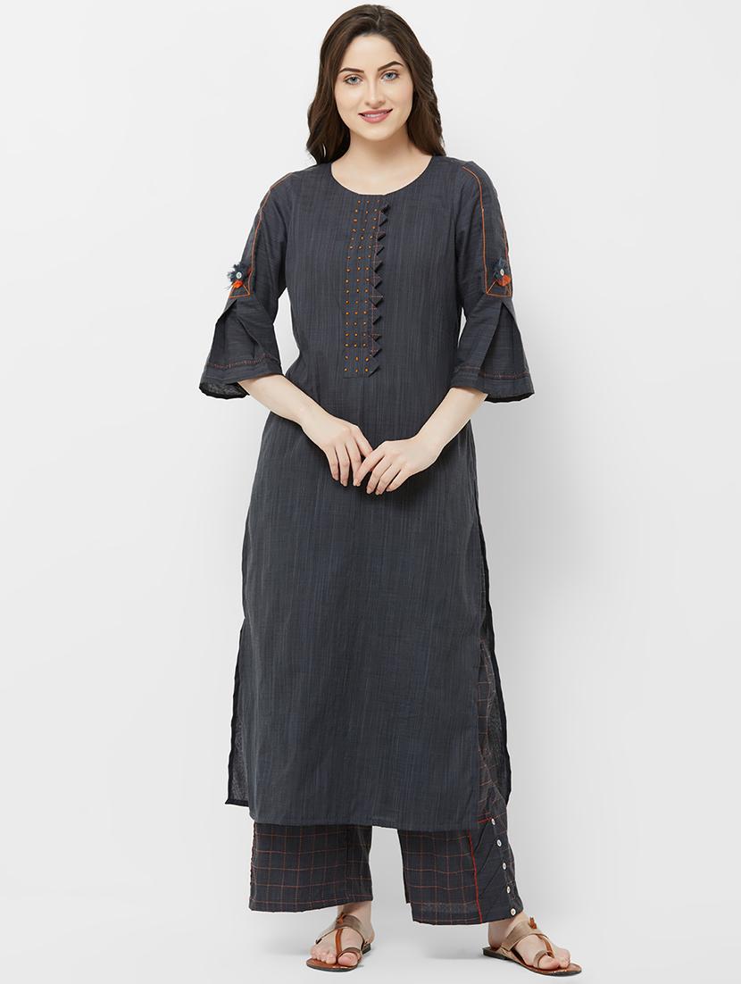 solid straight kurta - 16847958 - Zoom Image - 1