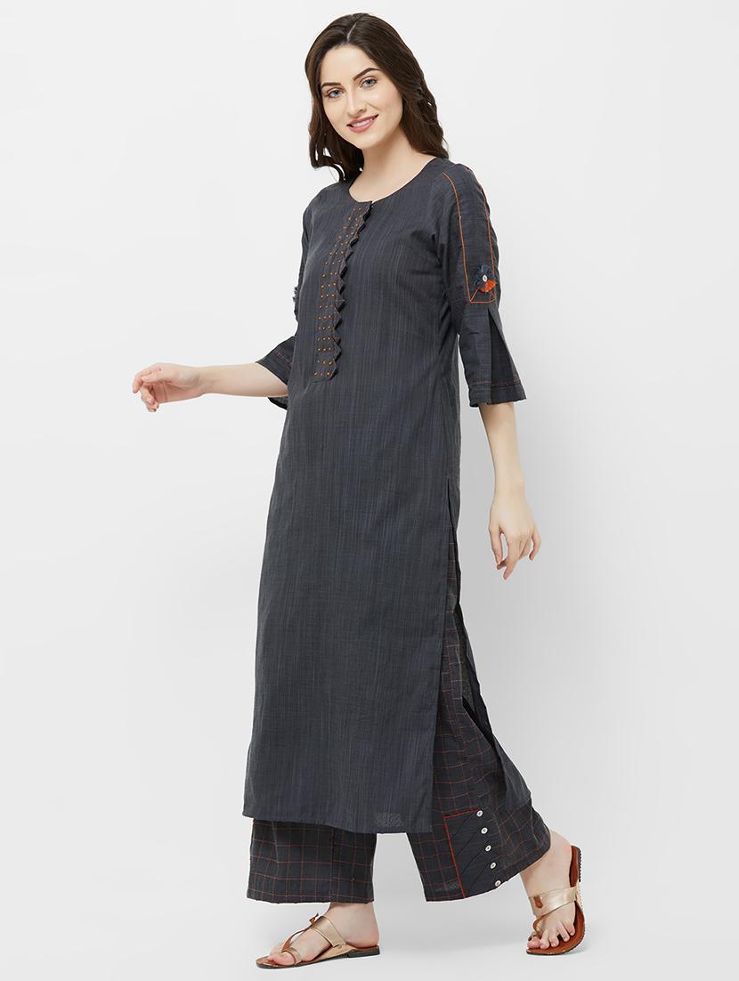 solid straight kurta - 16847958 - Zoom Image - 2