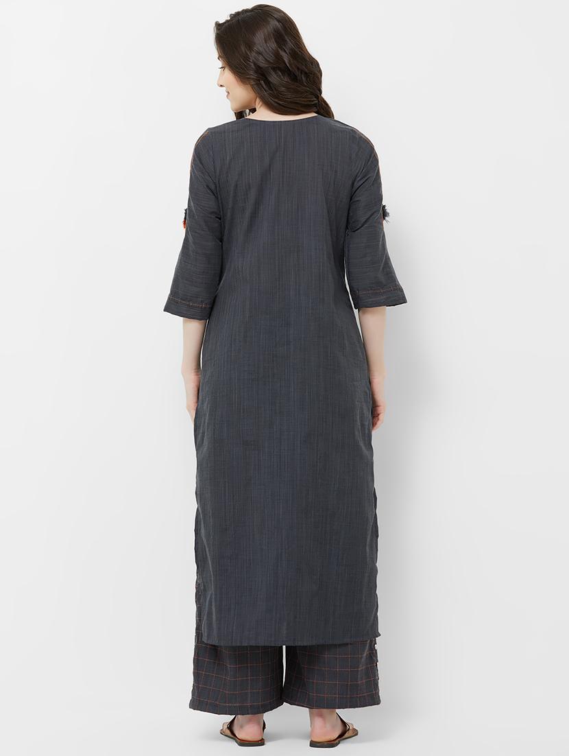 solid straight kurta - 16847958 - Zoom Image - 3