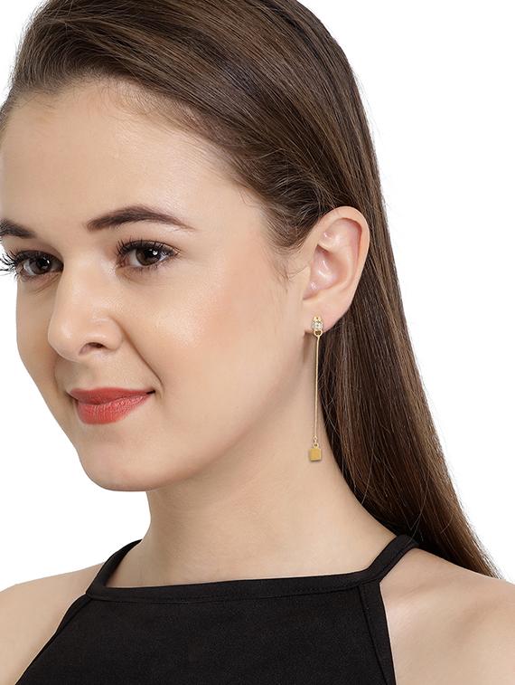 gold metal drop earring - 16848065 - Zoom Image - 3