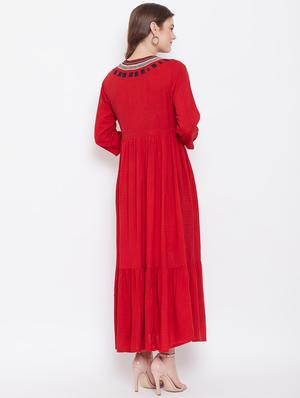 solid layered ethnic dress - 16848181 - Standard Image - 3